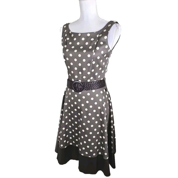 Rockabilly ~Woman Size M~ Brown/Gray/Beige Polka Dot Dress Cotton Made in ITALY - Picture 6 of 10